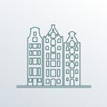 Buildings in old European style. City houses set. Landscape icon in line style. Vector illustration Royalty Free Stock Photo